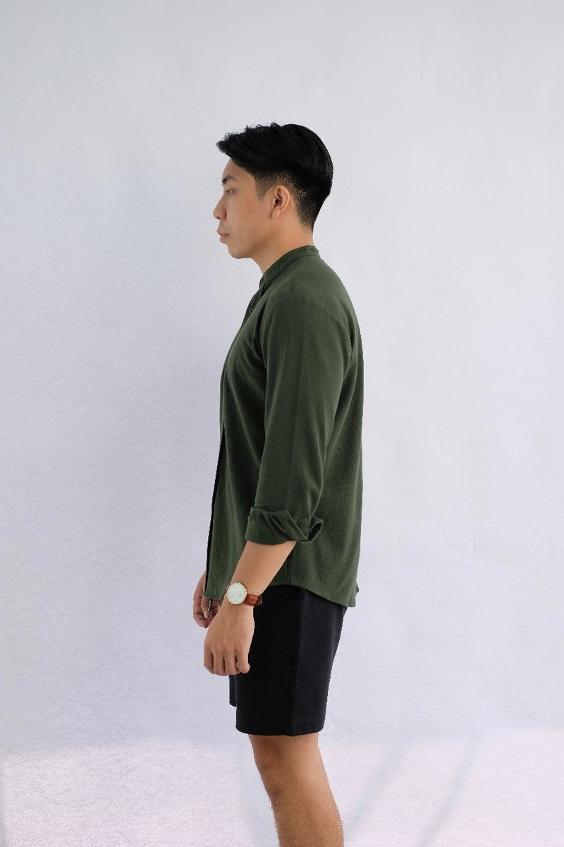 Flawless Fit Collarless Shirt Green Army