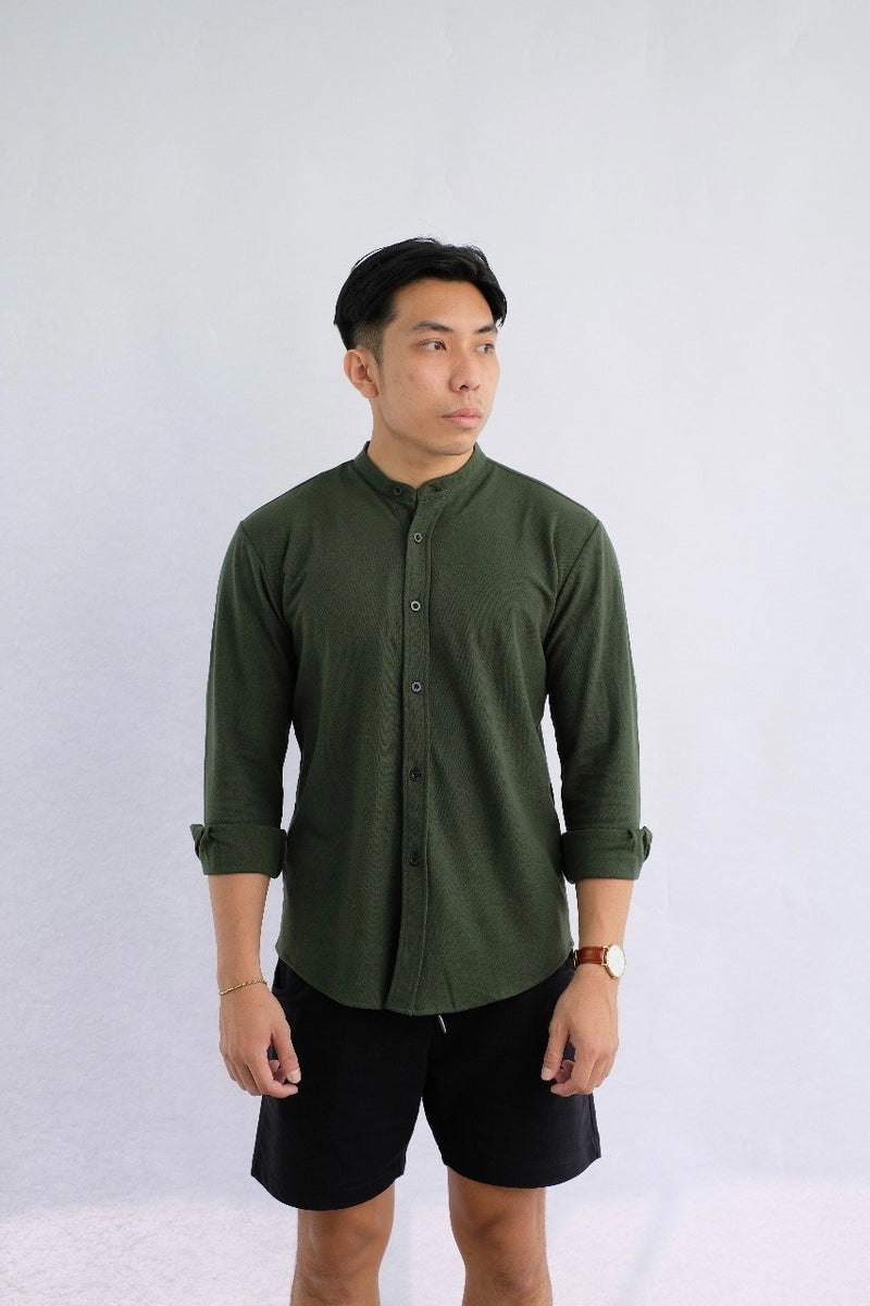 Flawless Fit Collarless Shirt Green Army