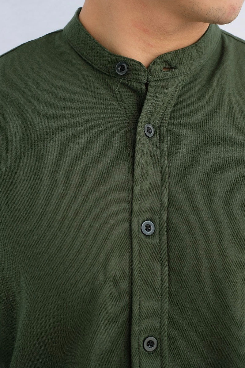 Flawless Fit Collarless Shirt Green Army