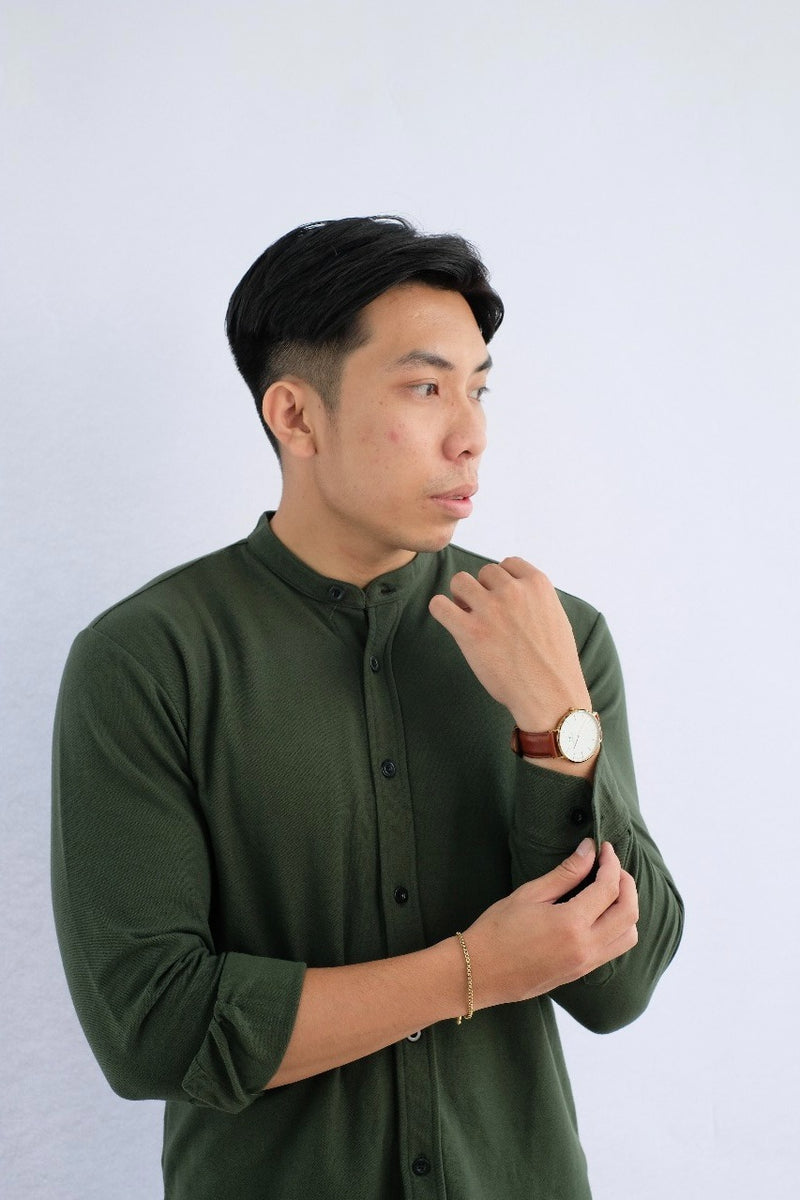 Flawless Fit Collarless Shirt Green Army