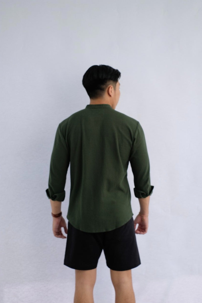 Flawless Fit Collarless Shirt Green Army