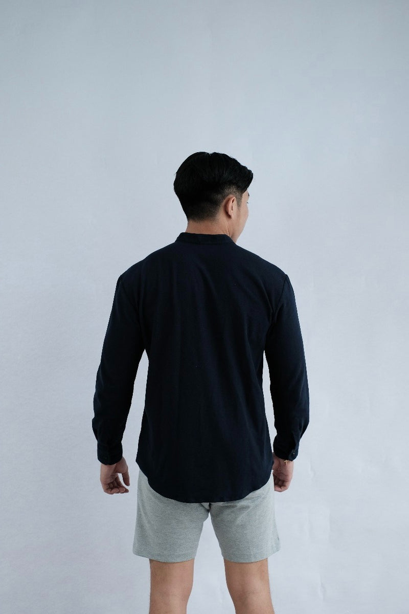 Flawless Fit Collarless Shirt Navy Blue